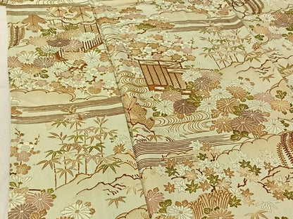 平和屋着物▽上質な小紋 単衣 風景松竹梅文 暈し染め 金彩 正絹 逸品 AABF4341jh