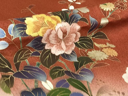 平和屋着物▽訪問着 単衣 刺繍 草花文 暈し染め 金糸 金彩 正絹 逸品 AABF4344jh