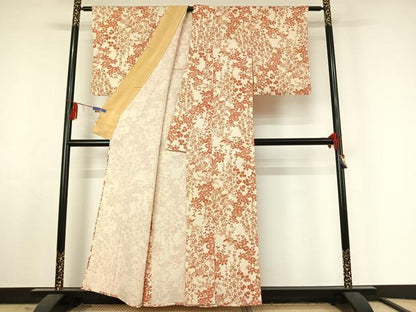 平和屋着物▽上質な小紋 単衣 型染め 草花文 正絹 逸品 AABF4345jh