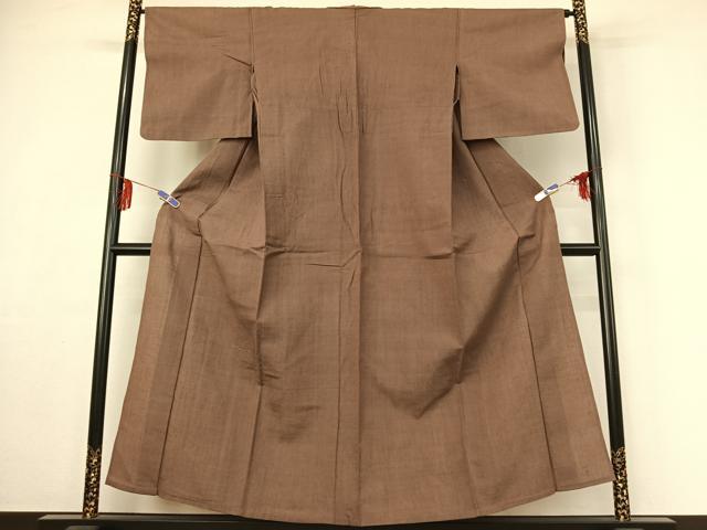 平和屋着物▽上質な紬 単衣 胡桃染色 正絹 逸品 AABF4348jh
