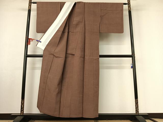 平和屋着物▽上質な紬 単衣 胡桃染色 正絹 逸品 AABF4348jh