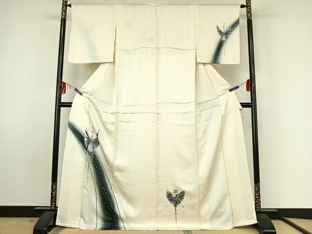 平和屋着物▽訪問着 単衣 飛鶴花文 暈し染め 金銀彩 ロング丈 正絹 逸品 AABF4349jh