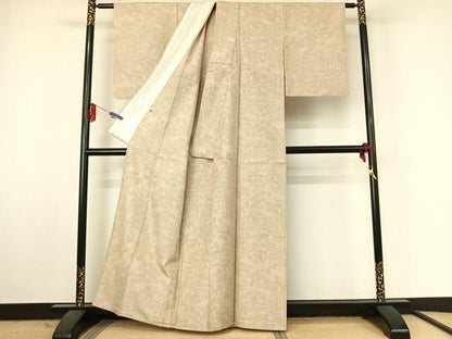 平和屋着物▽結城紬 単衣 80亀甲 風景花文 正絹 逸品 AABF4351jh