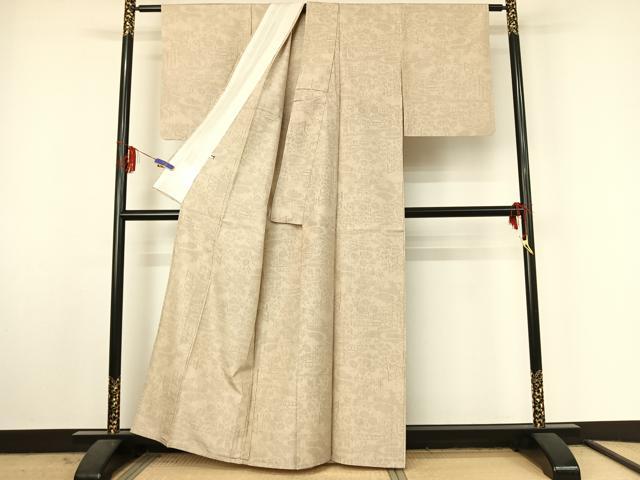 平和屋着物▽結城紬 単衣 80亀甲 風景花文 正絹 逸品 AABF4351jh