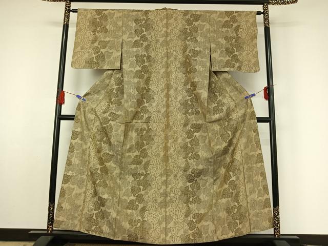 平和屋着物▽上質な紬 単衣 草葉文 正絹 逸品 AABF4352jh