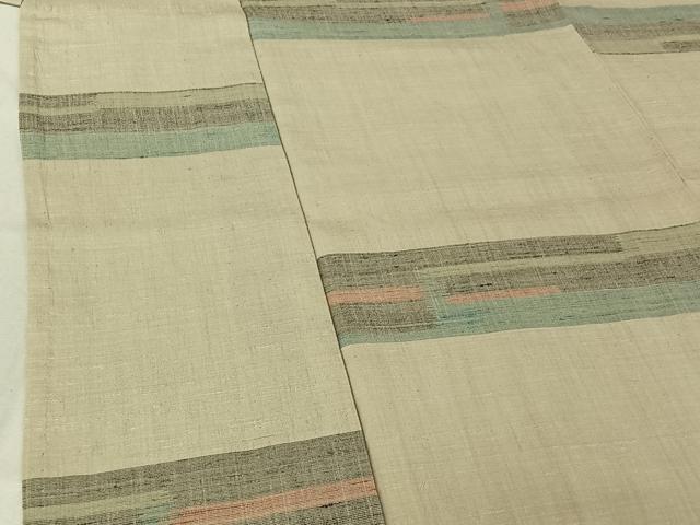 平和屋着物▽結城ちぢみ 単衣 横段文 正絹 逸品 AABF4353jh