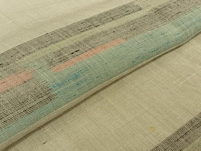 平和屋着物▽結城ちぢみ 単衣 横段文 正絹 逸品 AABF4353jh