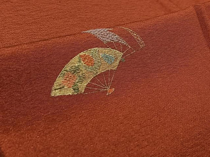 平和屋着物▽訪問着 単衣 刺繍 扇面花文 金糸 金彩 正絹 逸品 AABF4354jh