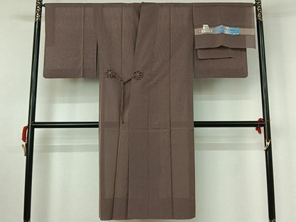 平和屋着物▽西陣 道中着 スリーシーズン 春夏秋 塵除け 透かし織 縞 反端付き ロング丈 正絹 逸品 AABF4355jh