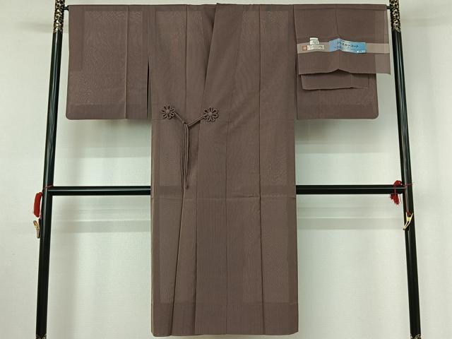 平和屋着物▽西陣 道中着 スリーシーズン 春夏秋 塵除け 透かし織 縞 反端付き ロング丈 正絹 逸品 AABF4355jh