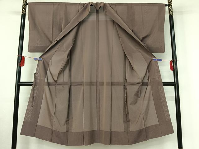 平和屋着物▽西陣 道中着 スリーシーズン 春夏秋 塵除け 透かし織 縞 反端付き ロング丈 正絹 逸品 AABF4355jh