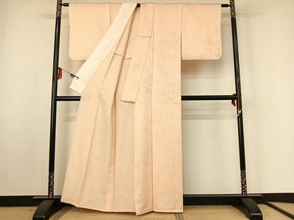 平和屋着物▽上質な色無地 単衣 風景流水地紋 肌色 正絹 逸品 AABF4356jh