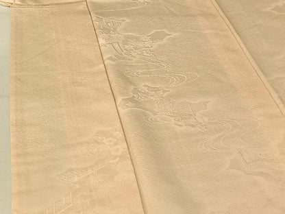 平和屋着物▽上質な色無地 単衣 風景流水地紋 肌色 正絹 逸品 AABF4356jh