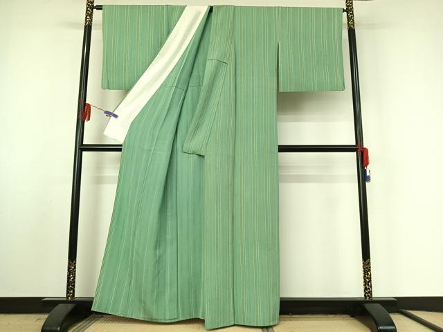 平和屋着物▽上質な小紋 単衣 縞 正絹 逸品 AABF4357jh
