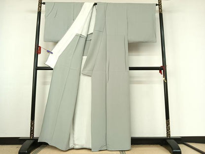 平和屋着物▽上質な色無地　単衣　灰青色　正絹　逸品　AABK4515ck