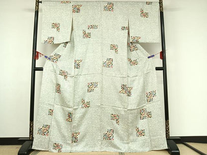 平和屋着物▽上質な小紋　単衣　色紙花文　正絹　逸品　AABF4359jh