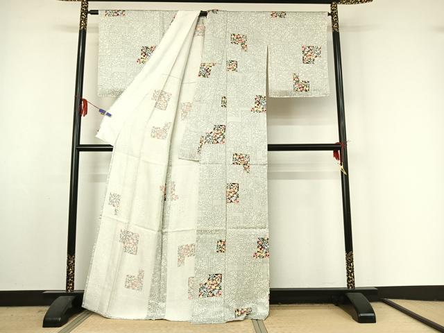 平和屋着物▽上質な小紋　単衣　色紙花文　正絹　逸品　AABF4359jh