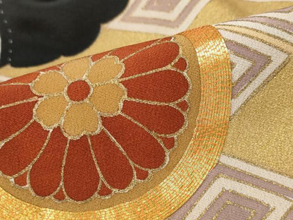 平和屋着物■豪華黒留袖　駒刺繍　吉祥雲取り花文　金彩　正絹　逸品　AABF4368st