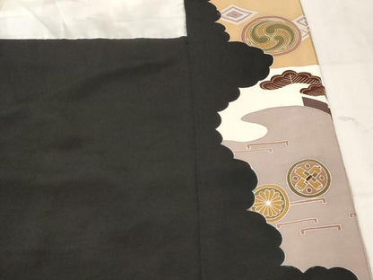平和屋着物■豪華黒留袖　駒刺繍　吉祥雲取り花文　金彩　正絹　逸品　AABF4368st