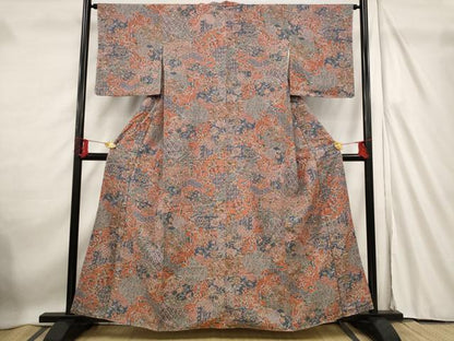 平和屋着物■上質な小紋 紬地 更紗花文 正絹 逸品 未使用 AABF4369st