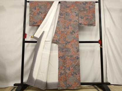 平和屋着物■上質な小紋 紬地 更紗花文 正絹 逸品 未使用 AABF4369st
