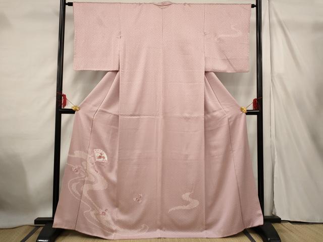 平和屋着物■訪問着　絞り　刺繍　流水扇面花文　正絹　逸品　AABF4373st