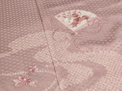 平和屋着物■訪問着　絞り　刺繍　流水扇面花文　正絹　逸品　AABF4373st