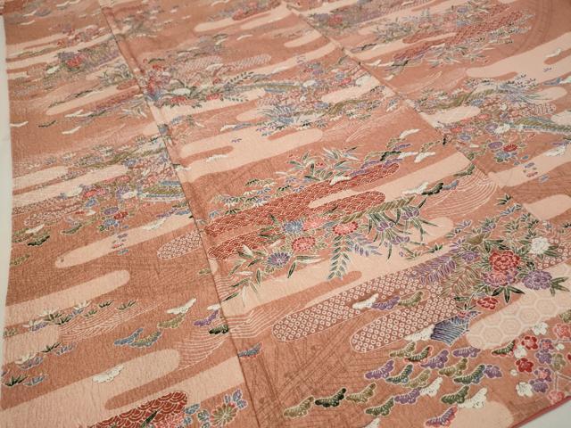 平和屋着物■上質な小紋　エ霞花文　正絹　逸品　未使用　AABF4378st