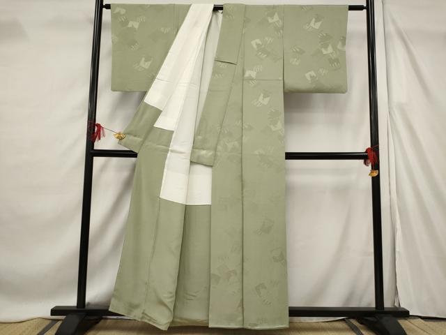 平和屋着物■上質な色無地 色紙重ね地紋 鶸茶色 正絹 逸品 AABF4382st