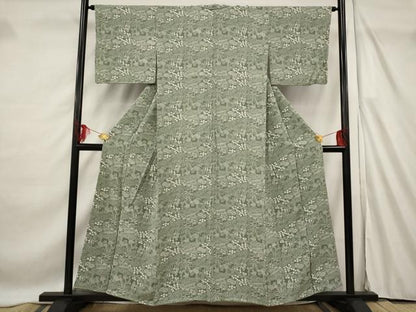 平和屋着物■上質な小紋 型染め 切り嵌め草花文 正絹 逸品 AABF4388st