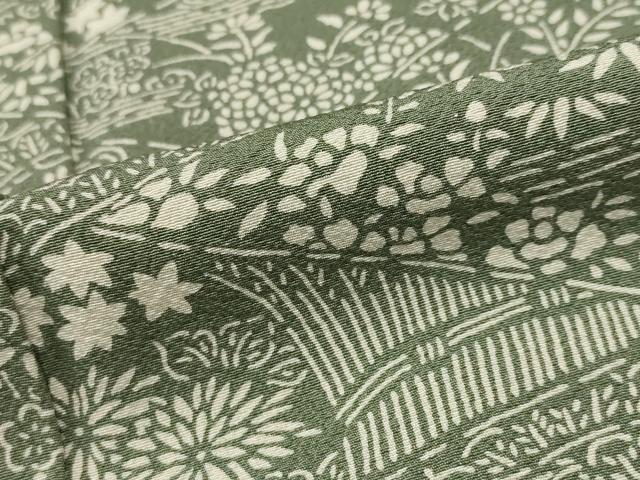 平和屋着物■上質な小紋 型染め 切り嵌め草花文 正絹 逸品 AABF4388st