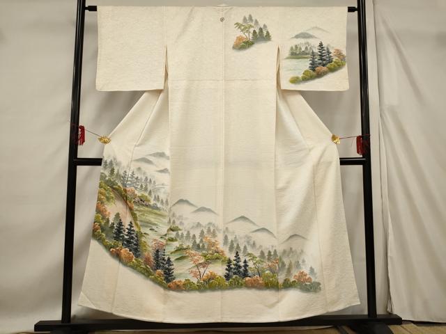 平和屋着物■訪問着 手描き 遠山風景文 暈し染め 正絹 逸品 AABF4395st