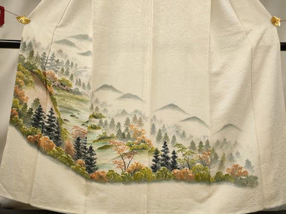 平和屋着物■訪問着 手描き 遠山風景文 暈し染め 正絹 逸品 AABF4395st