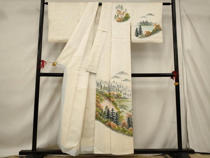 平和屋着物■訪問着 手描き 遠山風景文 暈し染め 正絹 逸品 AABF4395st