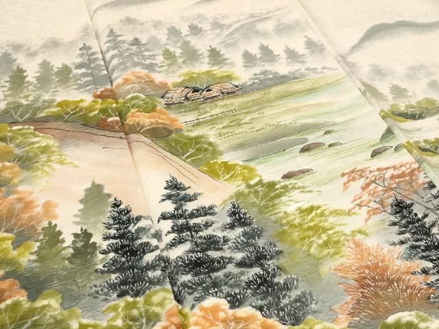 平和屋着物■訪問着 手描き 遠山風景文 暈し染め 正絹 逸品 AABF4395st
