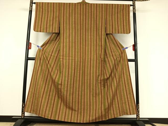 平和屋着物▽上質な紬 単衣 縞 正絹 逸品 AABF4401jh