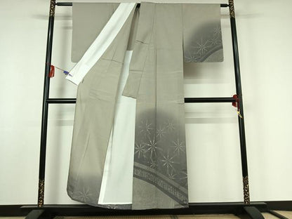 平和屋着物▽本塩沢 訪問着 単衣 幾何学文様 正絹 逸品 AABF4403jh