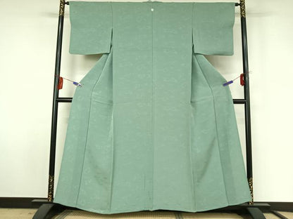 平和屋着物▽上質な色無地 単衣 唐草地紋 錆青磁色 正絹 逸品 AABF4404jh