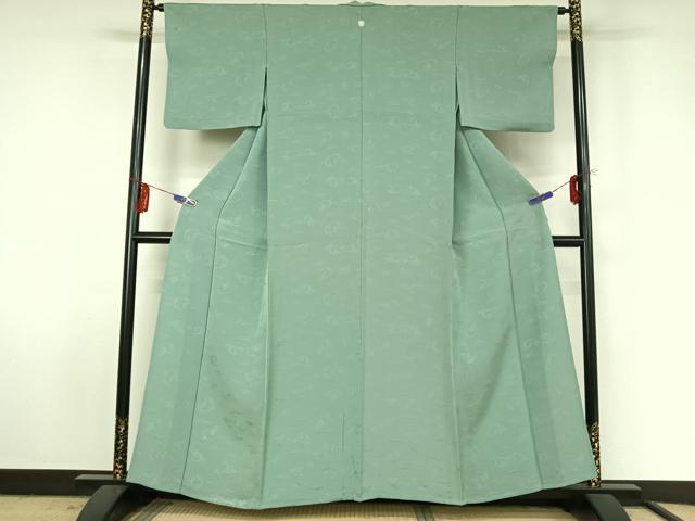 平和屋着物▽上質な色無地 単衣 唐草地紋 錆青磁色 正絹 逸品 AABF4404jh