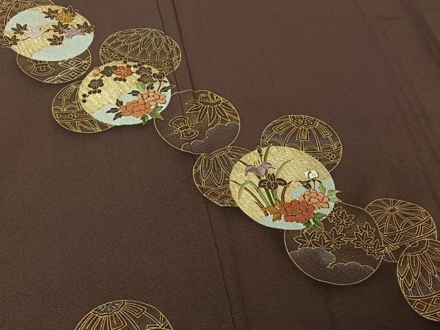 平和屋着物▽訪問着 単衣 刺繍 花鞠文 金銀彩 金糸 正絹 逸品 AABF4405jh