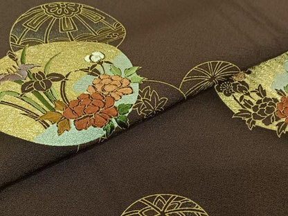 平和屋着物▽訪問着 単衣 刺繍 花鞠文 金銀彩 金糸 正絹 逸品 AABF4405jh