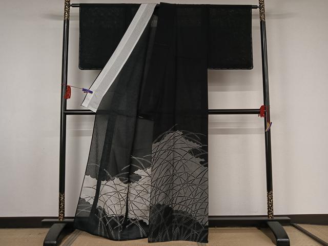 平和屋着物▽豪華色留袖 無双 紗袷 紗×紗 芝文 黒地 正絹 逸品 AABF4407jh