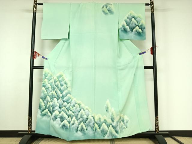 平和屋着物▽訪問着 単衣 手描き 樹林文 暈し染め 正絹 逸品 AABF4408jh