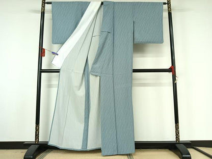 平和屋着物▽上質な小紋 単衣 変わり斜縞 正絹 逸品 AABF4409jh