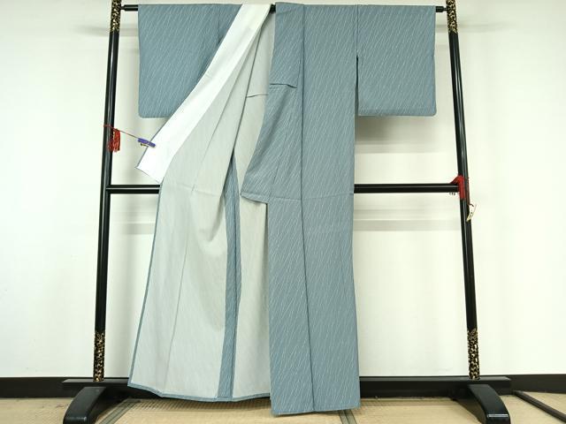 平和屋着物▽上質な小紋 単衣 変わり斜縞 正絹 逸品 AABF4409jh