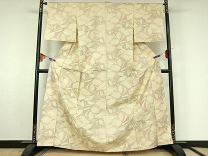 平和屋着物▽本場大島紬　単衣　幾何学文様　正絹　逸品　AABF4410jh