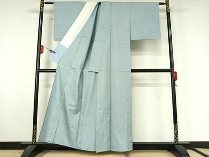 平和屋着物▽石川県指定無形文化財 牛首紬 白山工房 手織り 単衣 空色 正絹 逸品 AABF4411jh