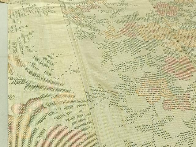 平和屋着物▽上質な紬　単衣　草花文　正絹　逸品　AABF4412jh