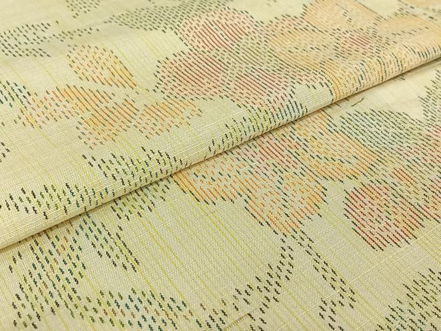 平和屋着物▽上質な紬　単衣　草花文　正絹　逸品　AABF4412jh