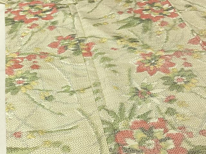 平和屋着物▽上質な紬　単衣　草花文　正絹　逸品　AABF4413jh